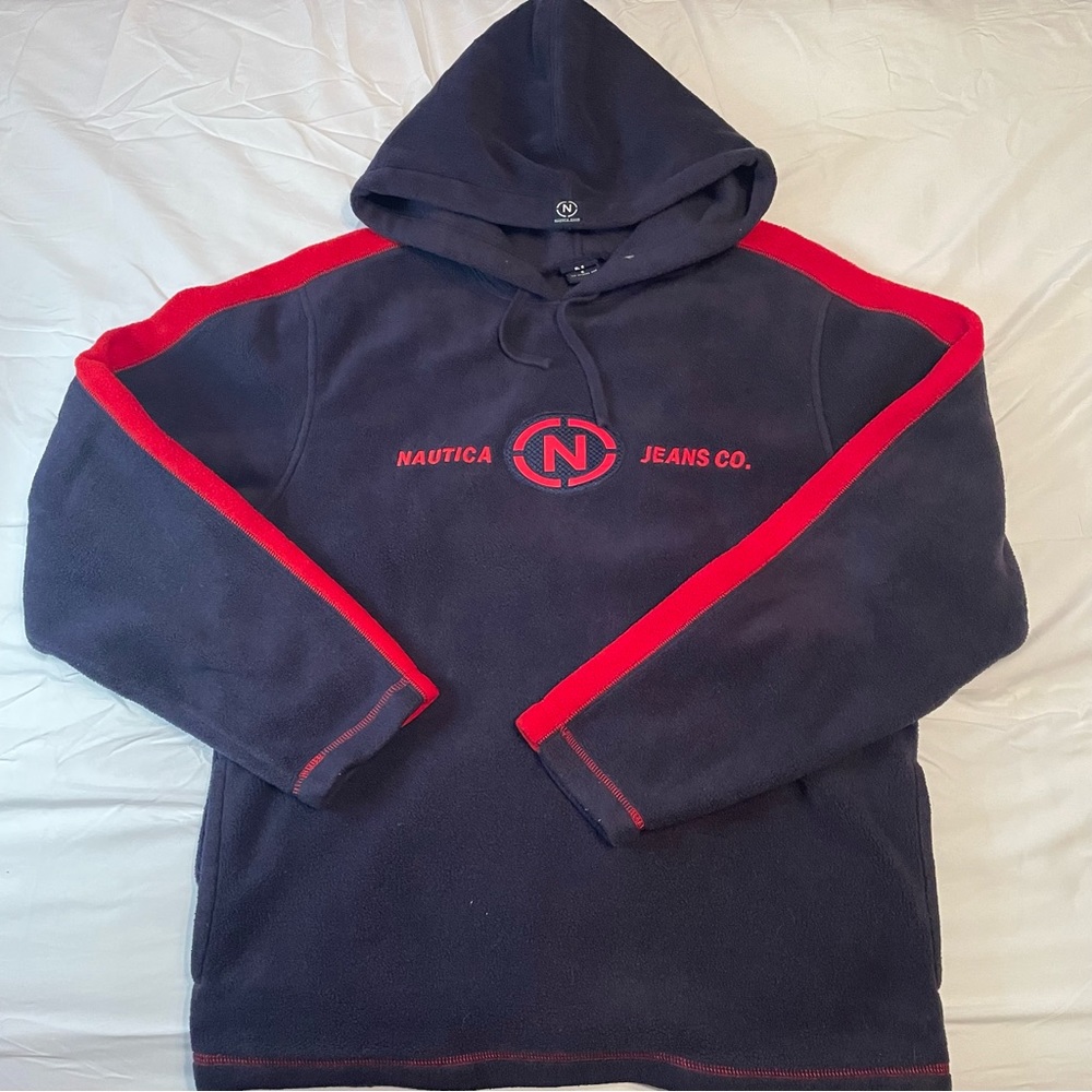 Vintage Nautica Jeans Company Fleece Hoodie Adult Small Blue